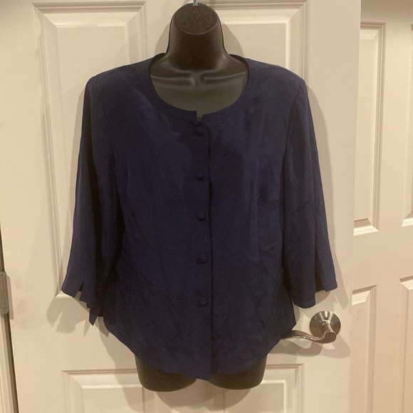 14 Coldwater Creek blue button blouse with light shoulder pads - NWT - Picture 1 of 5